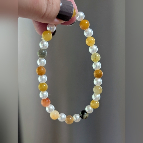 Hand Crafted Jewelry - Elegant Faux Pearl and Gemstone Bracelet